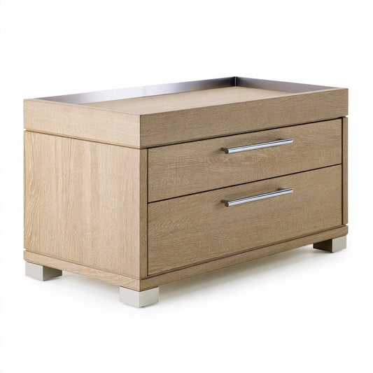 Consolle da toeletta in legno finitura rovere con due cassetti, colore marrone chiaro e marrone chiaro