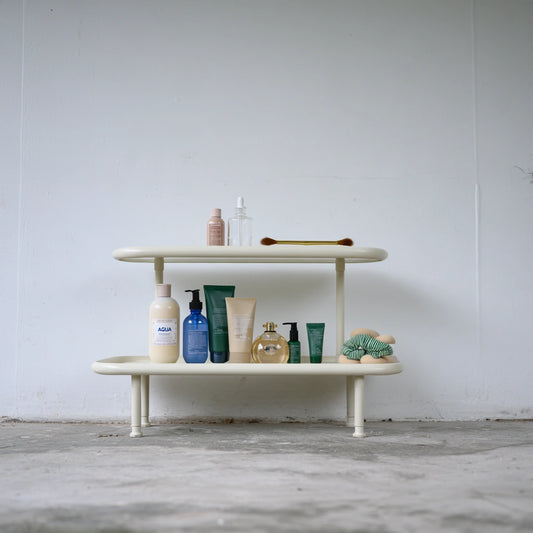 Organizer modulare in metallo a due livelli, colore bianco avorio