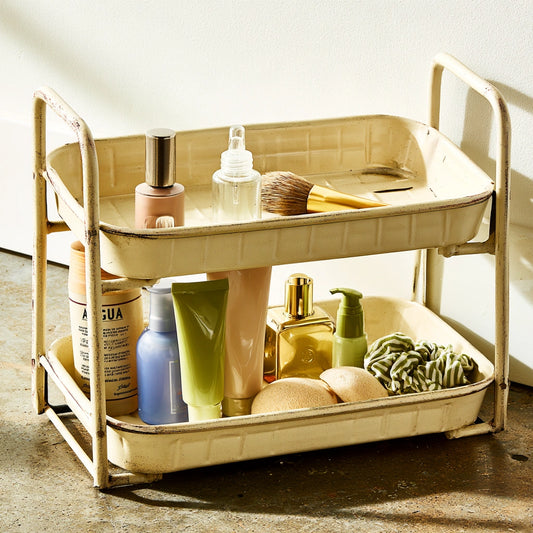Organizer modulare in metallo a due livelli, colore bianco avorio